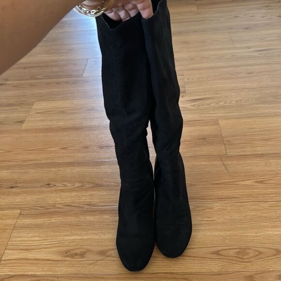 Black Suede Knee-High Boots - Picture 3 of 11